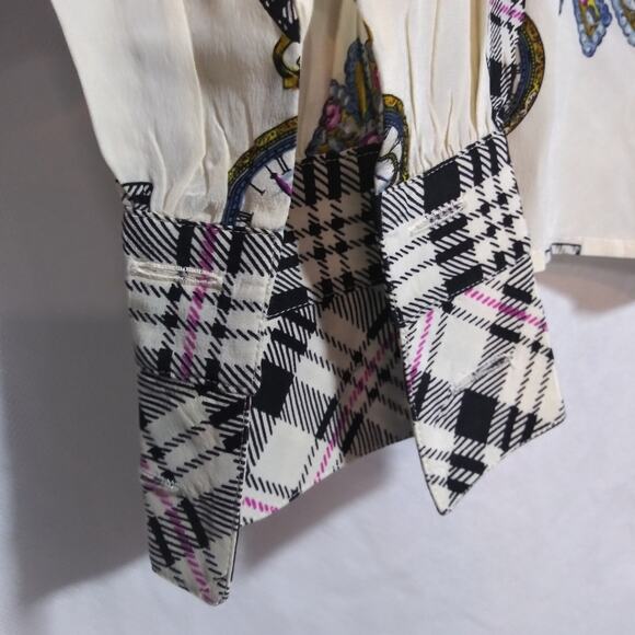 Francesca of Damon Vintage 80s Silk Plaid Pocket Watch Print Chic Preppy Size 8 - Picture 7 of 10
